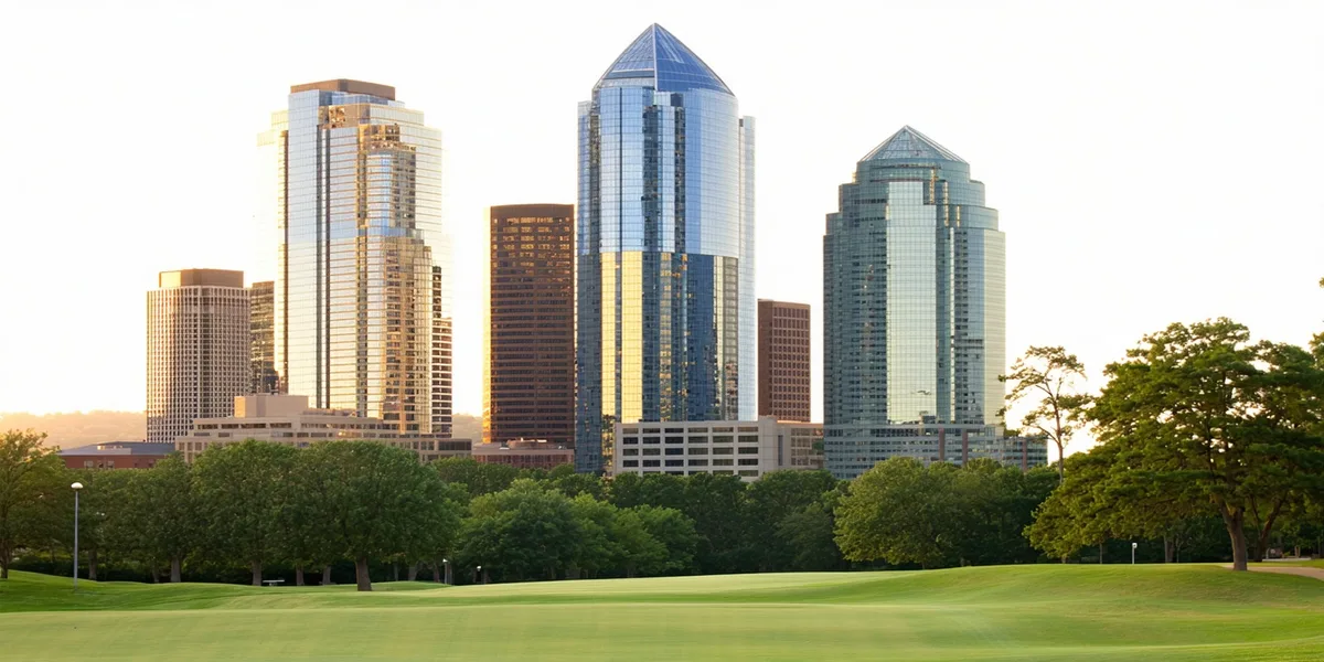 Charlotte NC uptown skyline viewed from street level showing the banking district towers