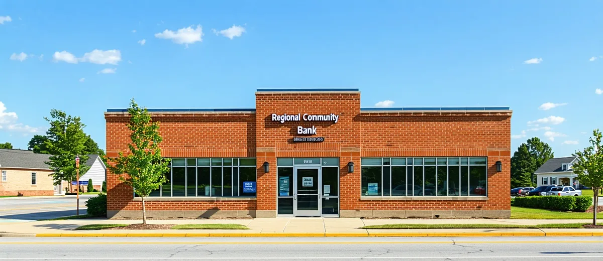 Community bank branch exterior in a Southeast US town, signaling trusted local banking