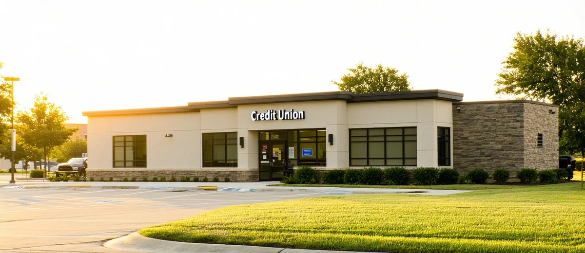 Credit union branch exterior representing member-owned community financial institution
