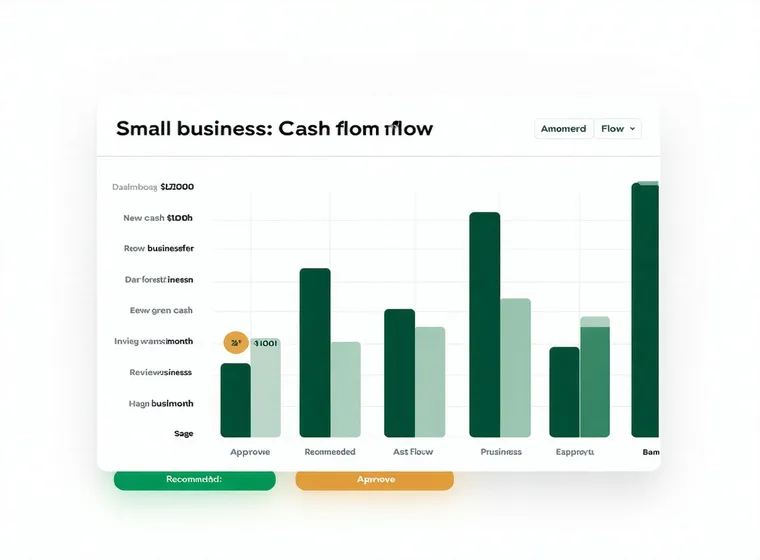 Cash flow analysis visualization showing monthly revenue bars with a credit recommendation chip